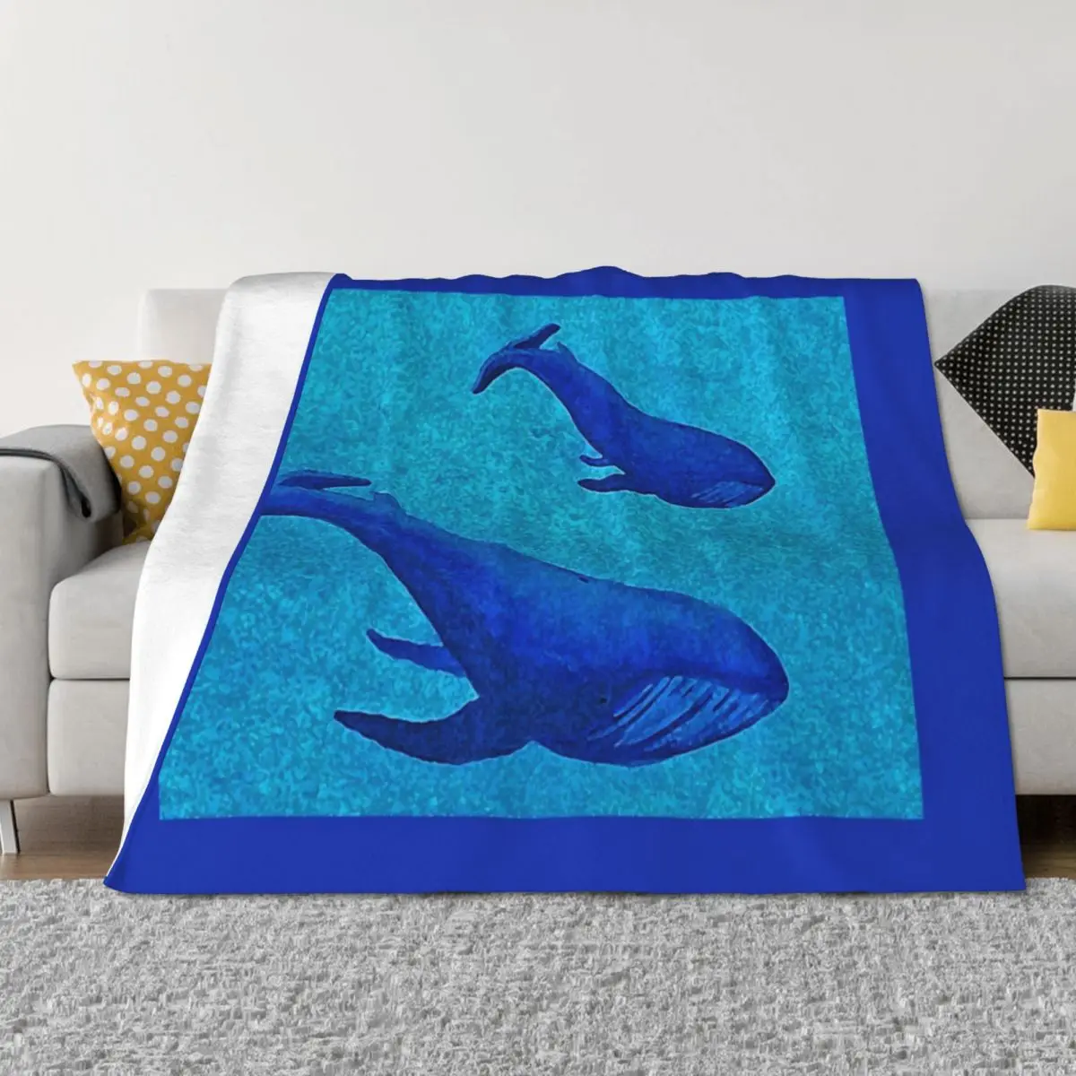 

Water Blot Blue Whale Mother and Baby Throw Blanket Plaid Baby Thermal Luxury Blankets
