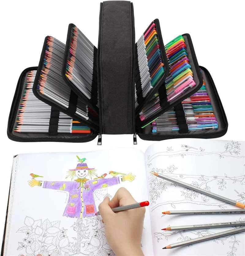 Trousse à crayons de grande capacité avec compartiments multicouches, porte-stylos gel colorés, sac à crayons, 300 pièces