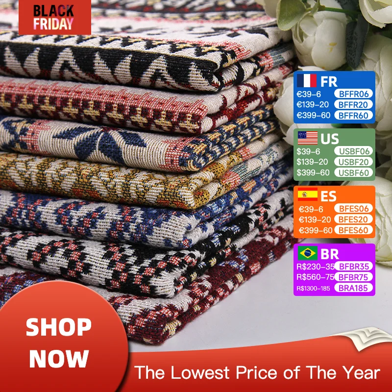 

Ethnic Printed Fabric, Thicken Yarn-Dyed Linen Cloth, Polyester, Cotton Jacquard, Sofa Cover, Tablecloth, DIY Handmade