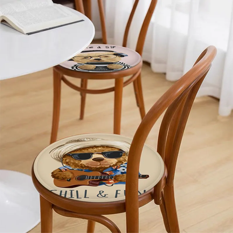 Cute BEAR Fashion Brand Nordic Printing Dining Chair Cushion Circular Decoration Seat For Office Desk Cushion Pads