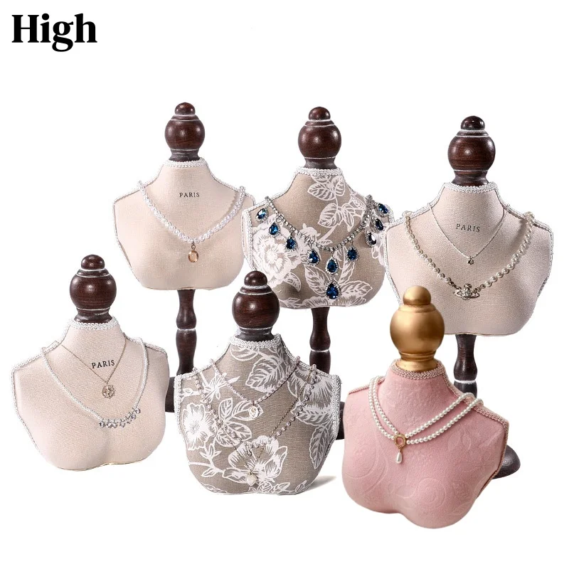 

Wooden Mannequin Necklace Display Stand Pendant Jewelry Holder Portrait Rack Necklace Organizer Storage Showcase Shooting Props