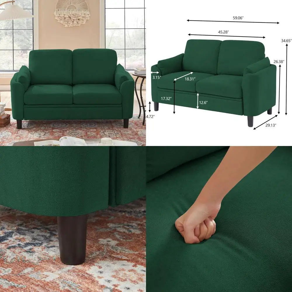 50 Inch Contemporary Fabric Loveseat Sofa with Back Cushions and Wooden Legs, Upholstered 2-Seater Couch for Living Room