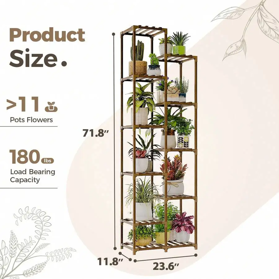 Plant Stand Indoor Outdoor 11 Tier Tall Large Wood Plant Shelf Multi Tier Flower Stands Garden Shelves Wooden Plant Display Holder Rack For Living Room Corner