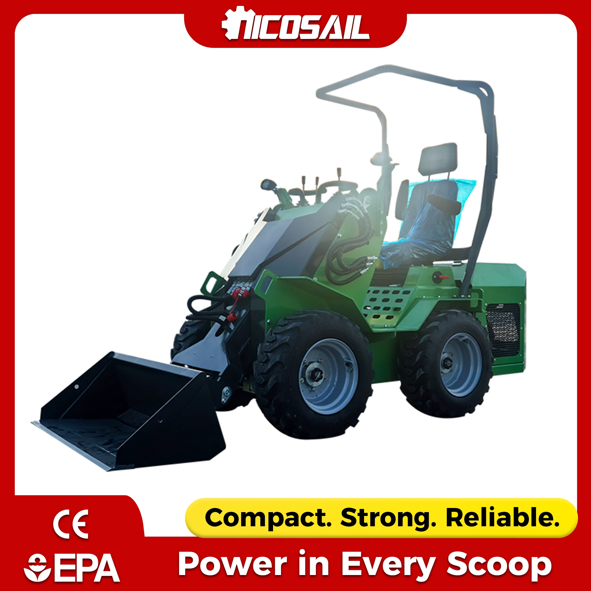 

Ride On Skid Steer Loader 1 Ton CE Approved Euro 5 Small Skid Loader with Attachments