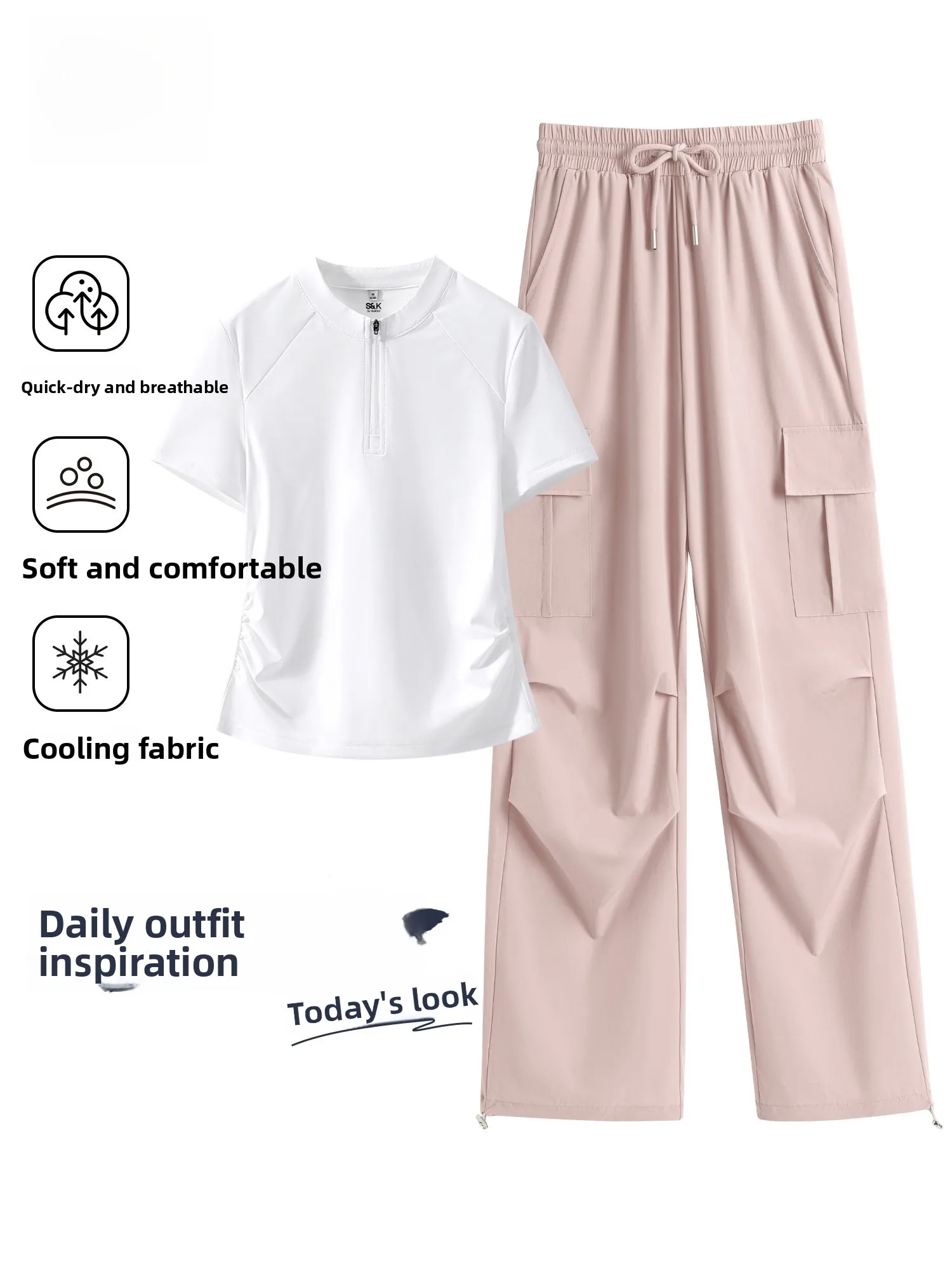 

Baleno Women's Sportswear Set Quick Dry Cool Feeling Short Sleeve Two Piece Suit Summer Fashion Workwear T-Shirt And Pants