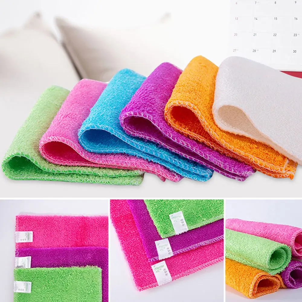 1/5PCS Magic Bamboo Fiber Anti-grease Scouring Pad Washing Towel Dish Cloth Cleaning Rags