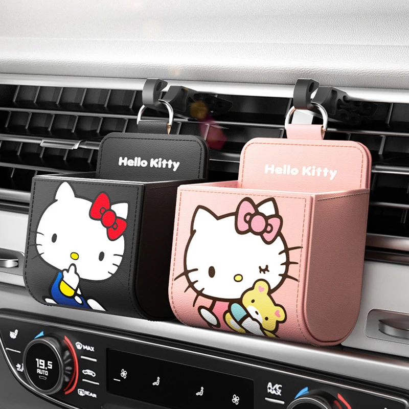 

Kawaii KT Cat Car Air Outlet Storage Bag Hello Kitty Storage Box Multifunctional Auto Organizer Box Car Decor Accessories