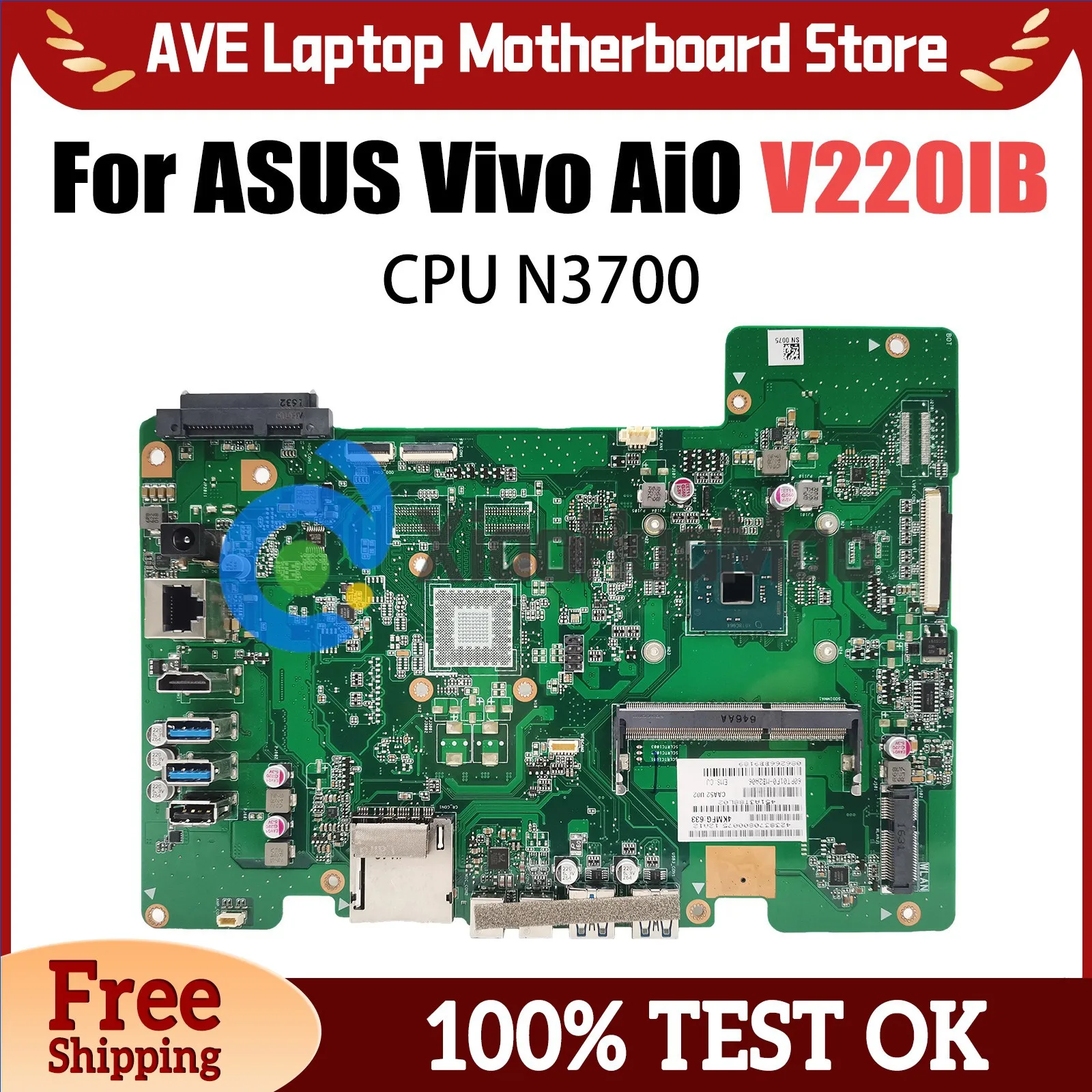 

Laptop Motherboard For ASUS V220IB Notebook Mainboard With N3700 CPU Systemboard 100% Tested OK