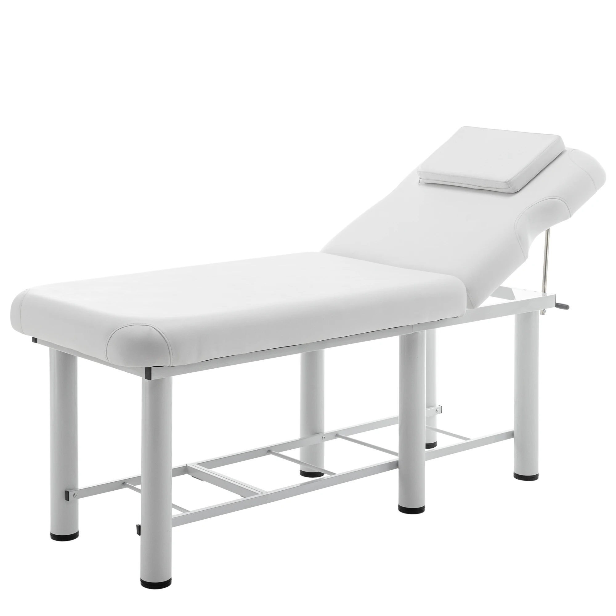 Professional Massage Table with Adjustable Backrest Removable Headrest Bottom Storage Shelf Memory Foam Salon Bed White