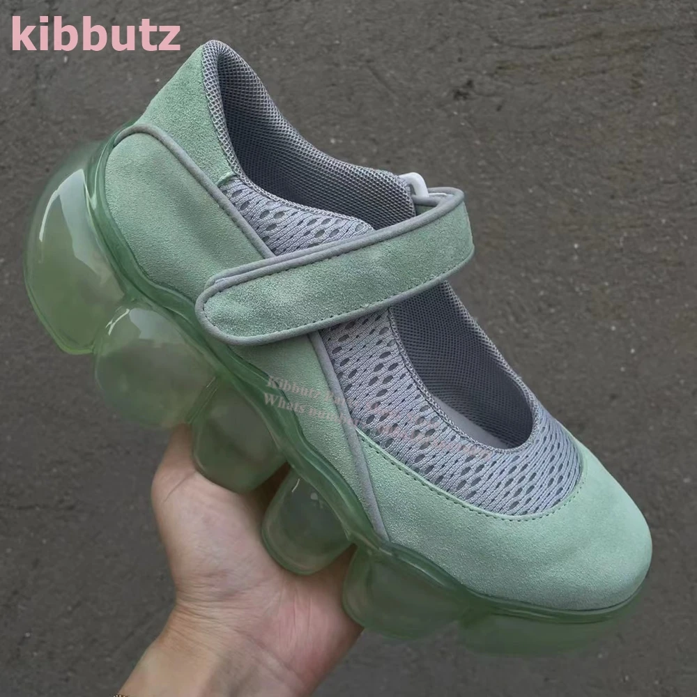 Bubble Sole Mary Jane Sneakers Round Toe Height Increasing Mixed Color Hook & Loop Slip-On Fashion Elegant Novelty Women Shoes