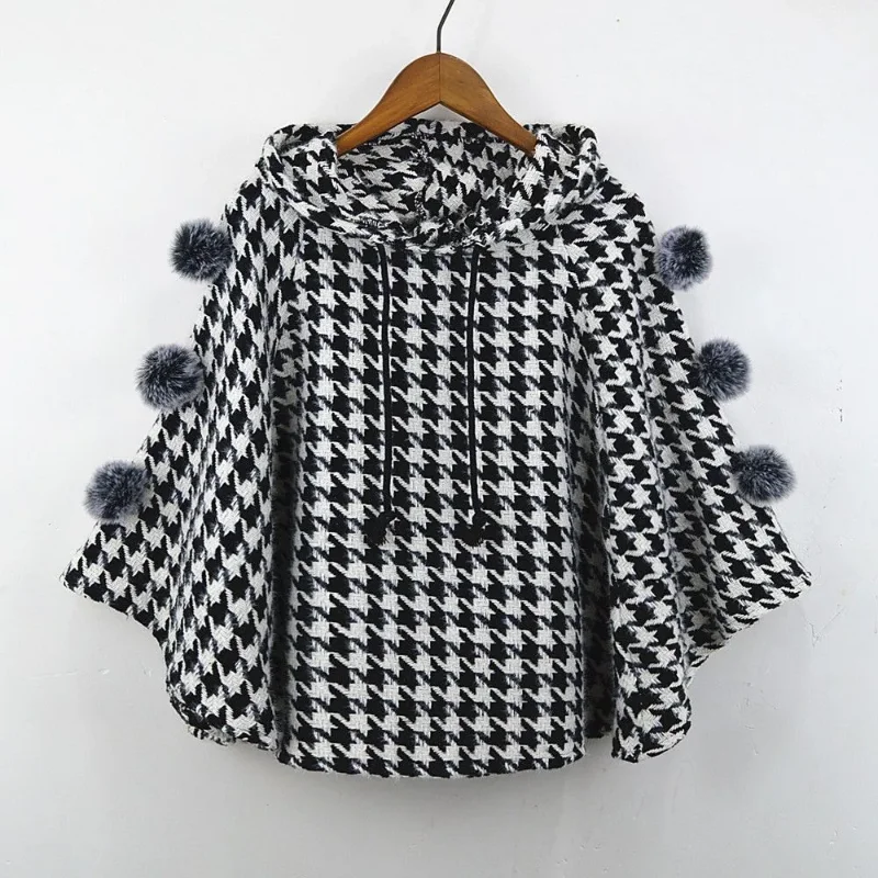 

Осень-зима 2022, новая женская накидка «летучая мышь», свободный утолщенный плащ с капюшоном «гусиные лапки»