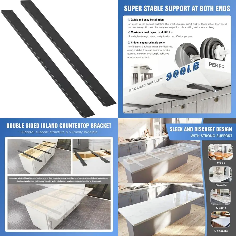 

Сверхмощные гранитные опорные кронштейны для столешницы, 38-дюймовые кронштейны для кухонной стойки Black Island, 2 шт. для прочной опоры