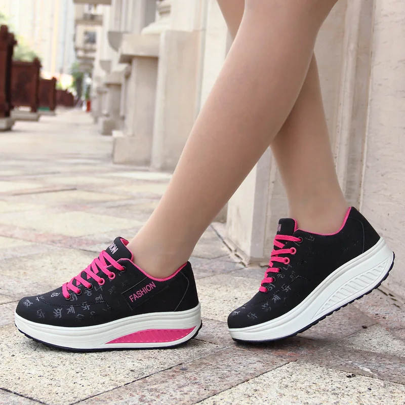 2023Autumn Running Shoes for Women Comfortable Leather Lace Up Wedges Platform Sneakers Women\'s Casual Shoes Vulcanized Shoes