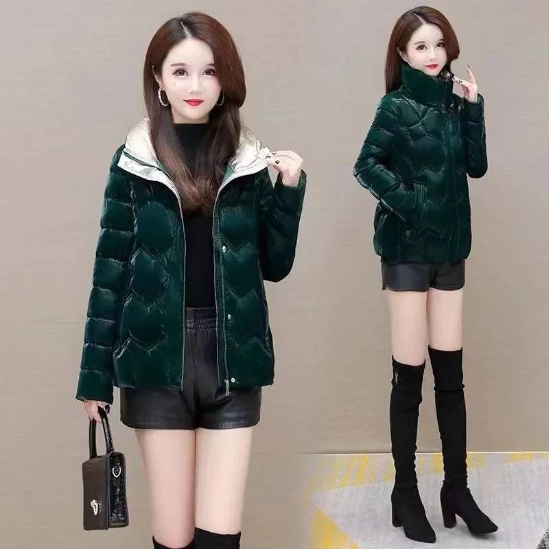 New Women Down Cotton Jacket Winter Coat Thick Fashion Cotton Padded Short Jacket Clothing Bright White Parka Female Outerwear