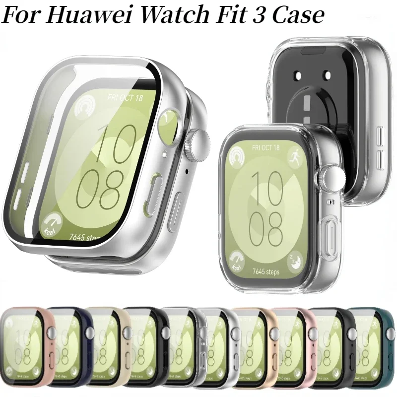 Casing kaca+pc definisi tinggi untuk Huawei Watch Fit 3, pelindung layar anti gores untuk Huawei Watch Fit 3