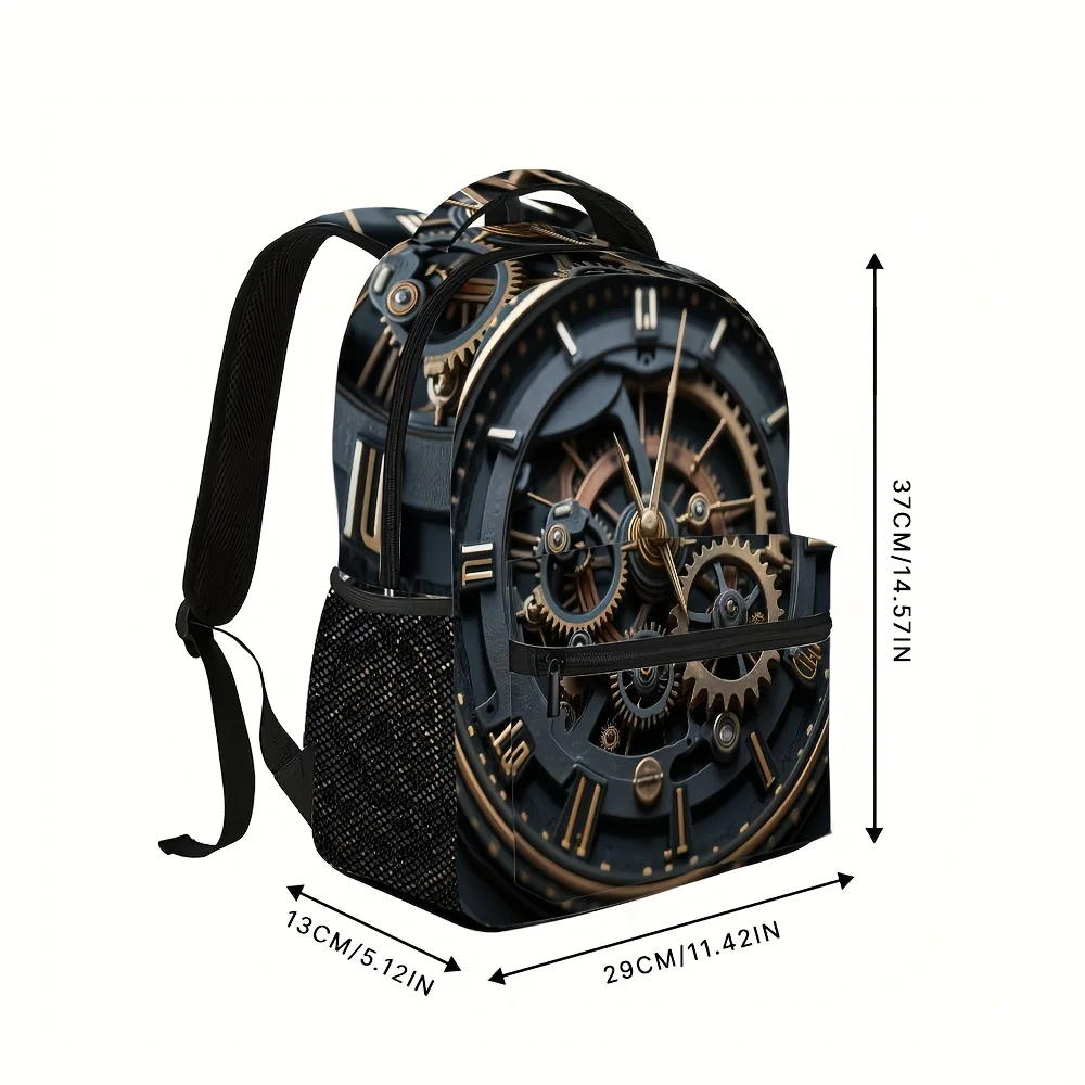 Steampunk Clock Design Backpack Featuring Adjustable Shoulder Straps for a Comfortable Fit Suitable for Both Teenagers Adults