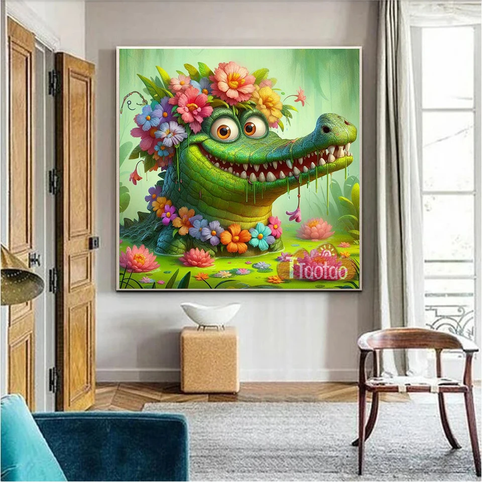 DIY 5D كامل مربع جولة فسيفساء الماس اللوحة الكرتون الحيوان الزهور حجر الراين التطريز التمساح فرس النهر القرد ديكور Poste #2