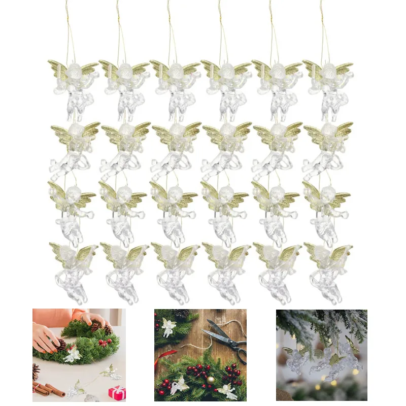 

24pcs 6cm Christmas Tree Hanging Transparent Angel Decoration for Home Xmas Party Wedding Ornament Plastic Hanging Pendants 2024