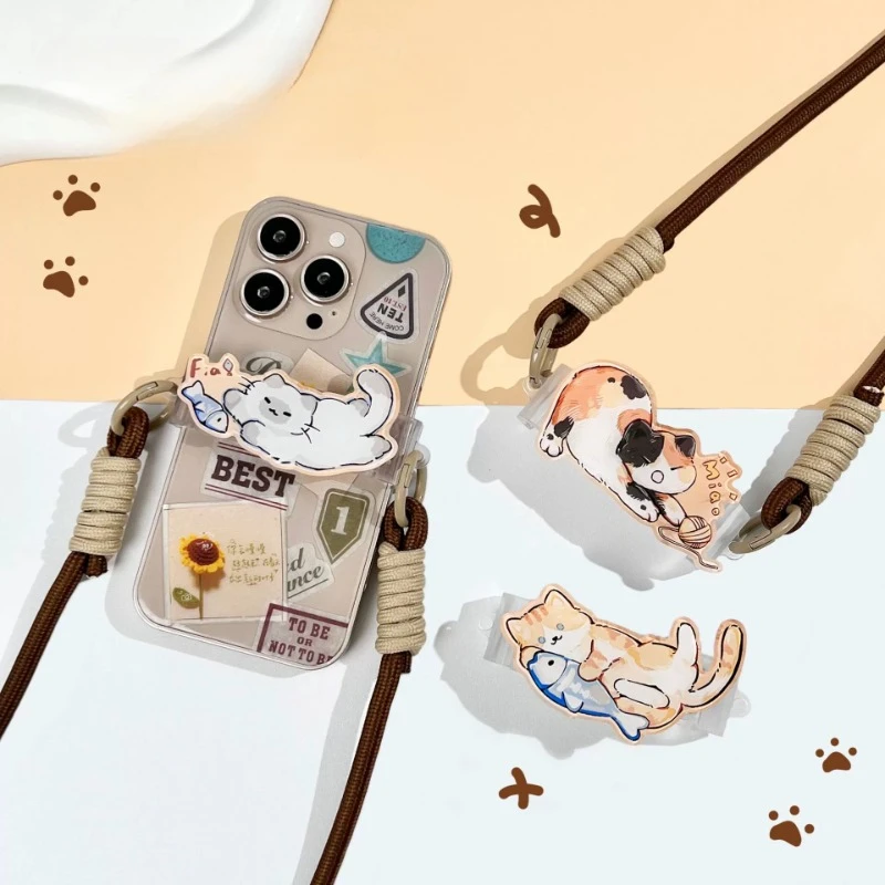 Universal Phone Clip Cute Cartoon Cat Pattern Strap Crossbody Long Strap Hanging Neck Strap Mobile Phone Lanyard