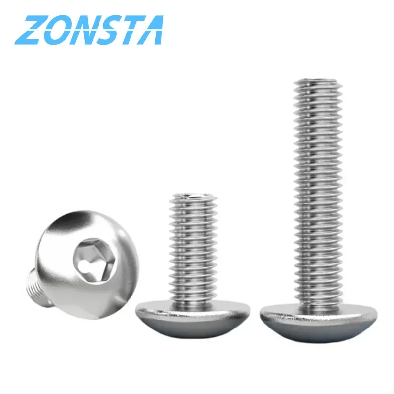304 acier inoxydable M2 M2.5 M3 M4 M5 M6 M8 M10 tête cylindrique ronde vis à six pans creux tête de champignon boulon à tête de bouton à six pans creux