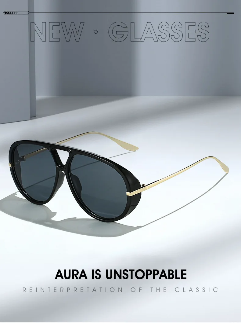 Mode Pilot frauen Sonnenbrille Neue Übergroßen Punk Marke Designer Sonnenbrille Trendy Street Metall Doppel Brücke Shades Brillen – Detail 3