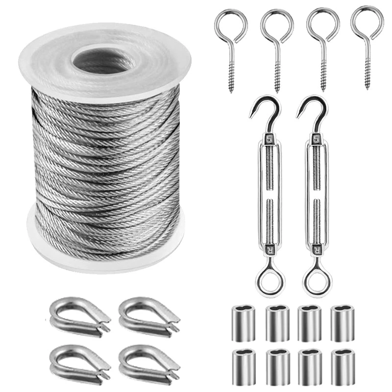 1 Set 15/30/50 M Multifunctional Wire Rope Kit Stainless Steel Cable Tent Cord Hanging Clothesline Outdoor Cable Guardrail Ropes