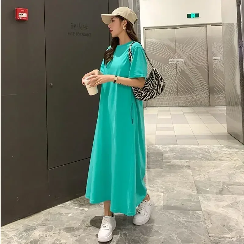 Summer New Simplicity Loose Casual Dresses Round Neck Short Sleeve Plus Size All-match Dress Fashion Trend Women Clothing CY370