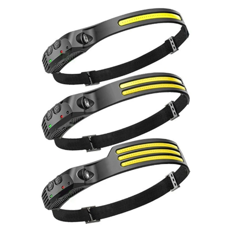 

3PCS Silicone Headlamp 3PCS Hand Sensor Headlam Portable Head-Mounted Work Lamp Light Source Induction Fishing Lamp