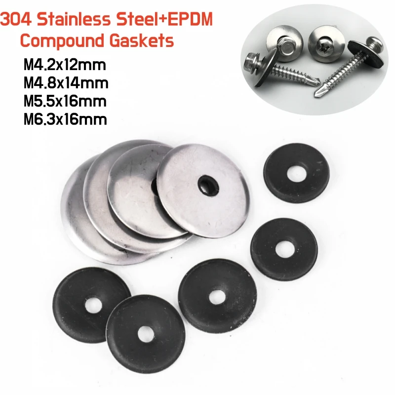 

Sealing Washers Stainless Steel&EPDM Bonded Sealing Gasket Composite Waterproof Washers M4.2 M4.8 M5.5 M6.3 for Drill Tail Screw