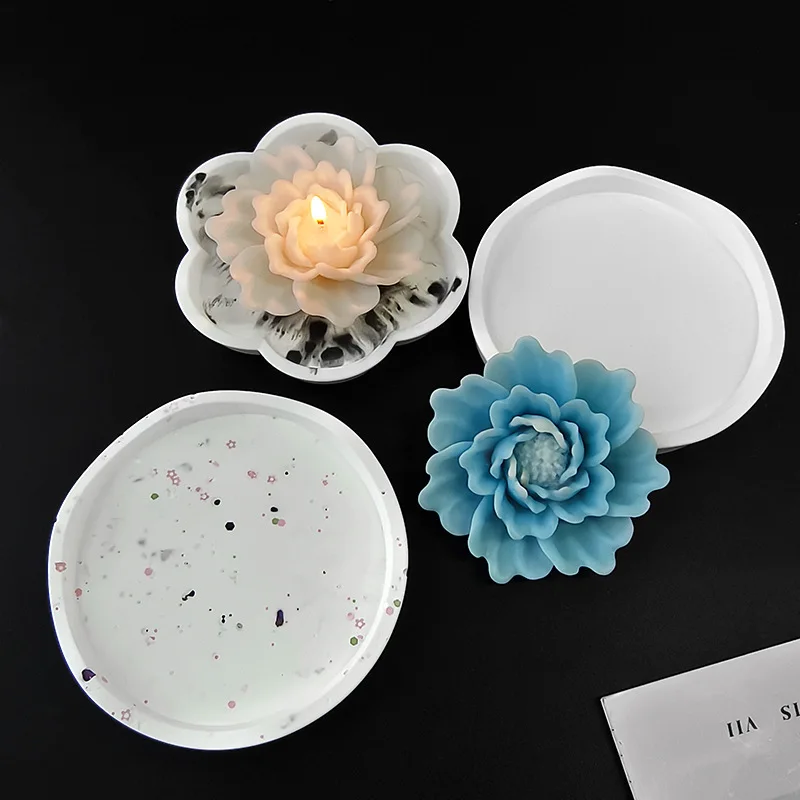 DIY Epoxy Resin Plaster Round Plate Silicone Mold Plum Blossom Shaped Tray Candle Holder Storage Tray Gypsum Cement Mould