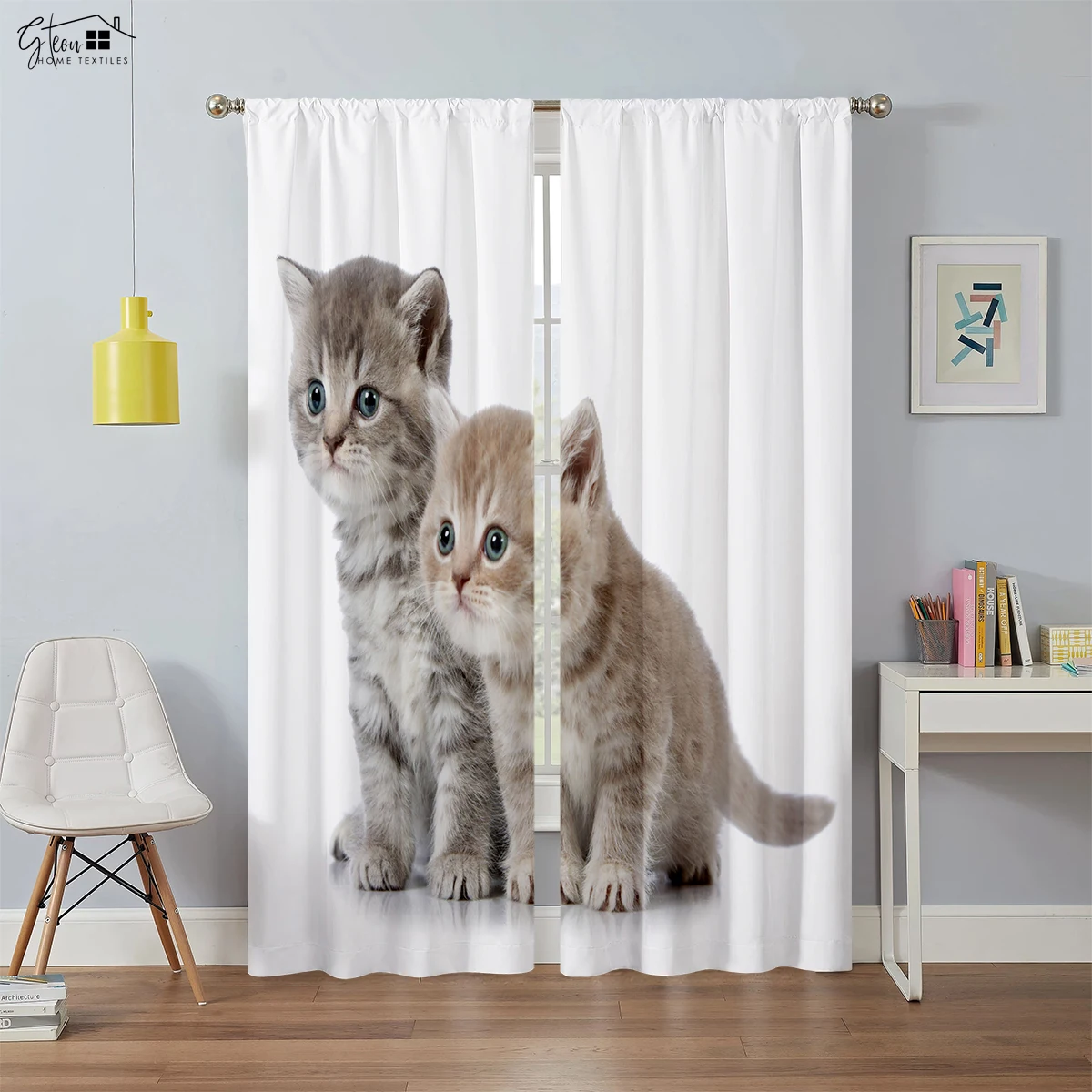 Cute Cat Cartoon Decorative Curtains Boys Girls Bedroom Children's Room Living Room Gift Modern Simple 3D Printed Curtains 2PCS