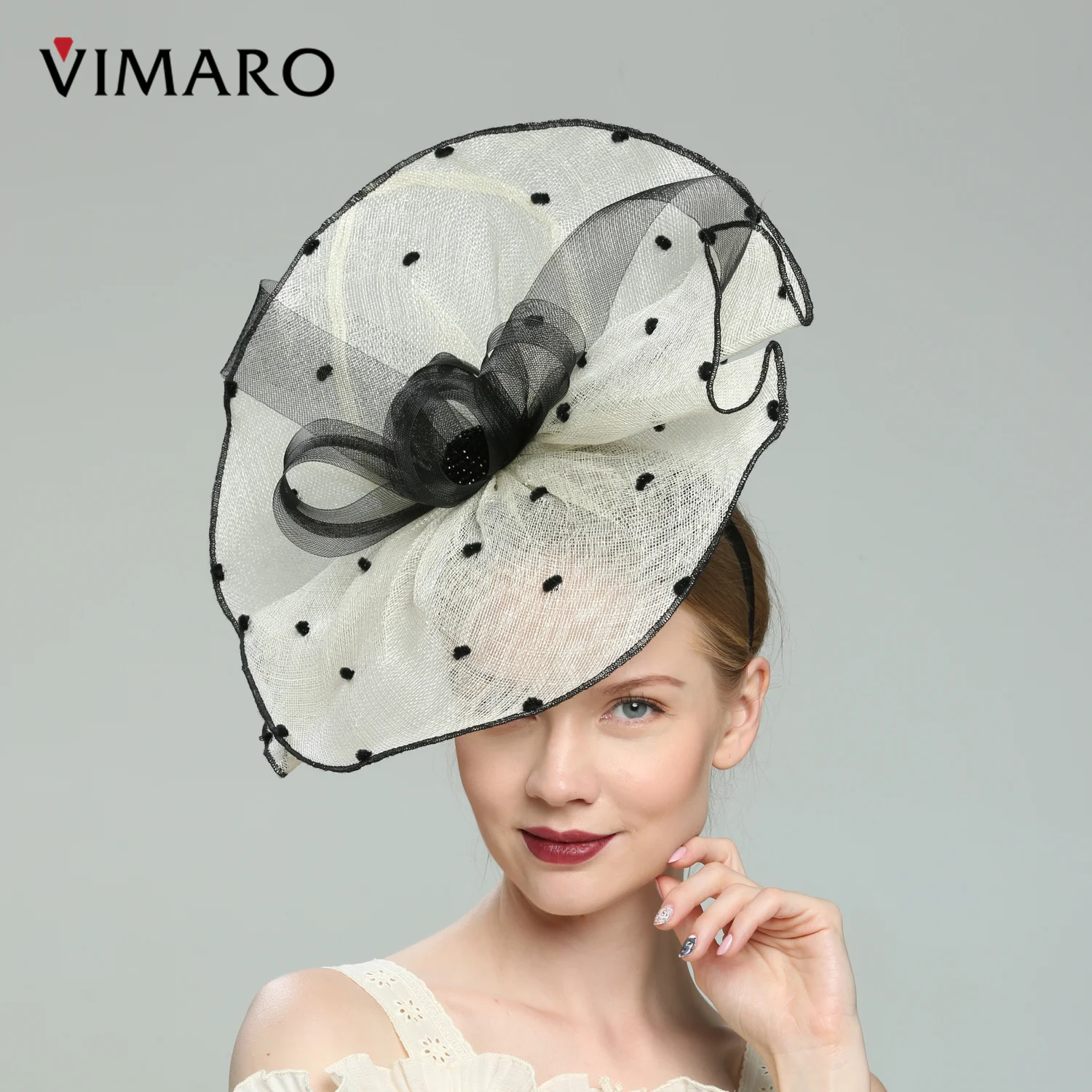 VIMARO Ivory Sinamay Fascinators for Women Elegant Headbands Fascinator Hats for Women Wedding and Church Derby Hat Women