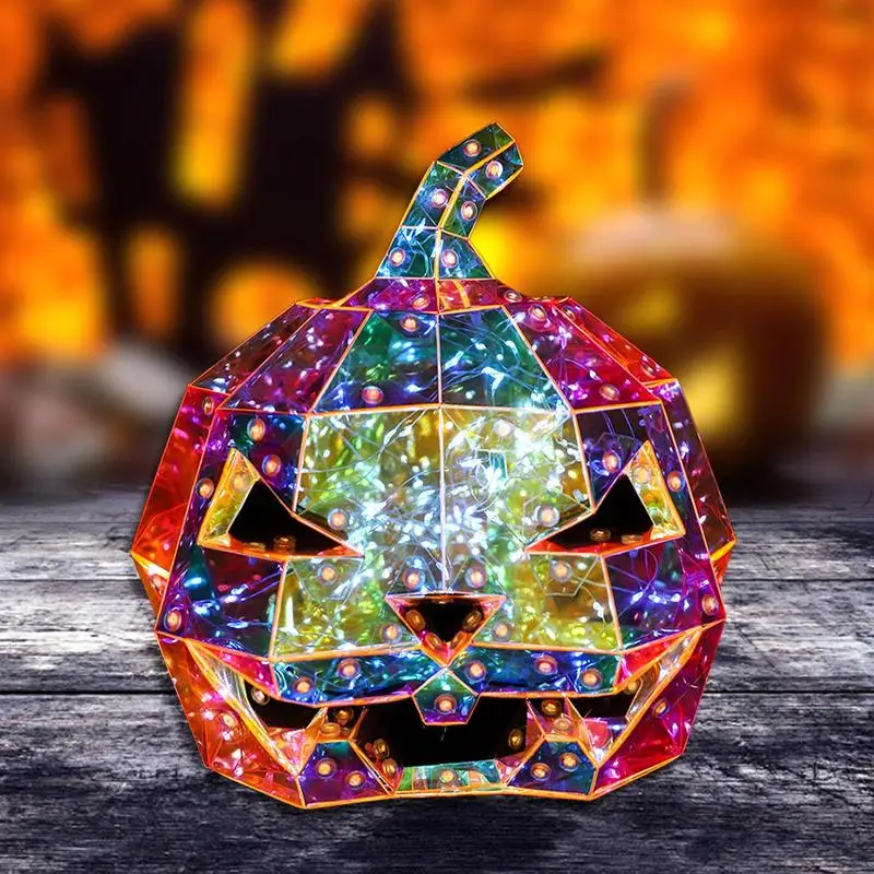 

Halloween Phantom Pumpkin Lantern Prismatic Rainbow Pumpkin Lights Funny Iridescent Ornaments Halloween Party Decoration Props