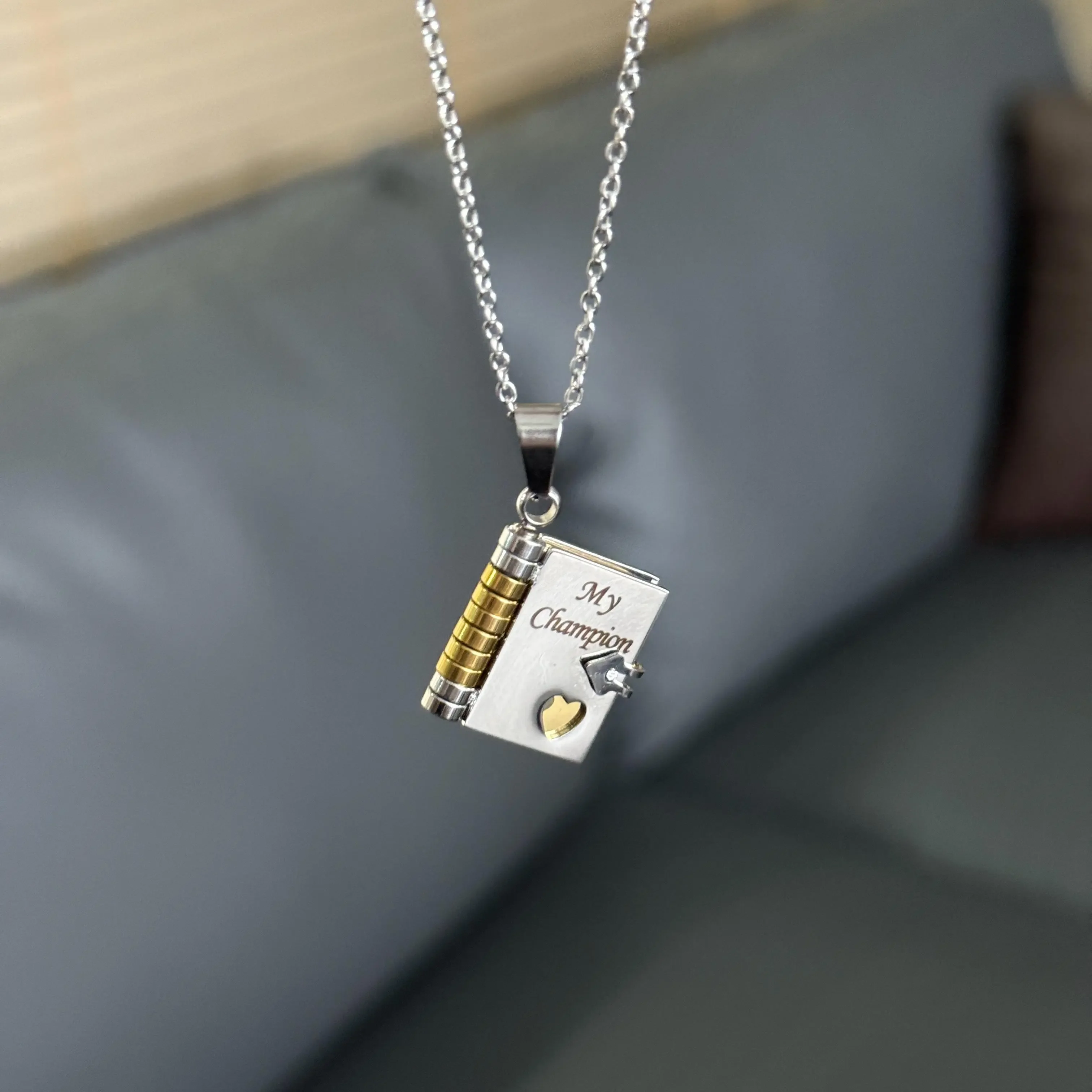 My Champion Book Necklace for Son, Birthday Day Gift Graduation Jewelry of Love