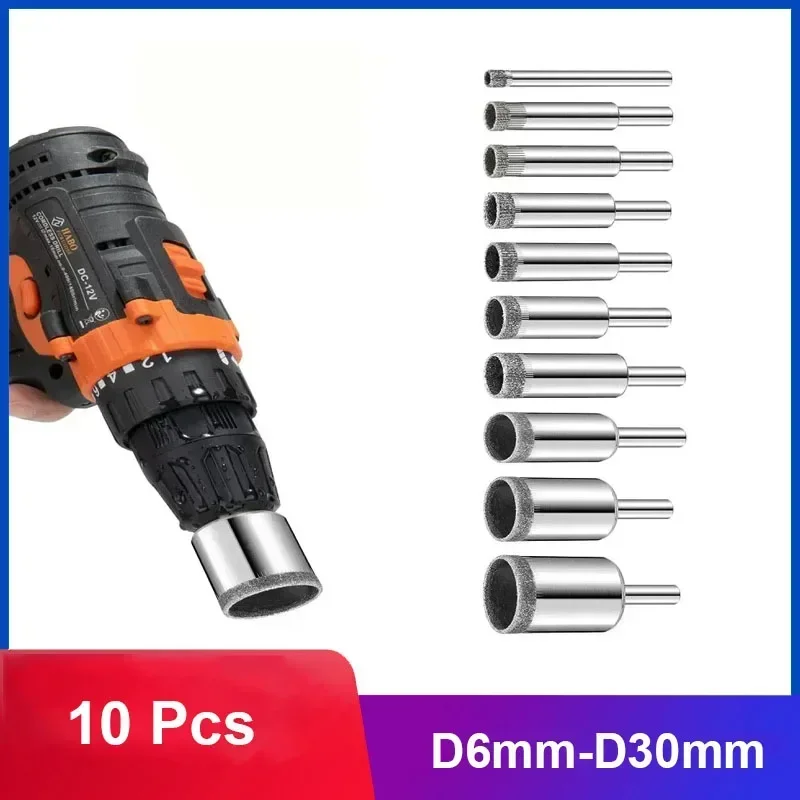 10PCS 6-30MM Glass Drill Plating Hole Opener Diamond Coated Positioning Reamer Drill Bit Set Saw Kit Tile Marble Ceramic Cutting