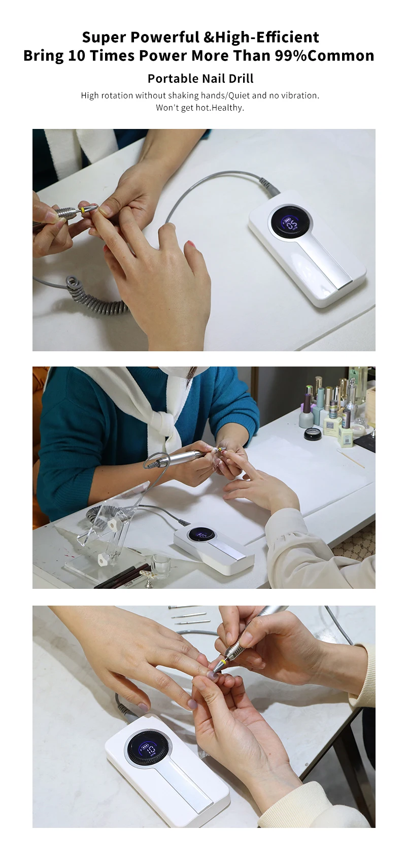 ポータブル35000RPMネイルドリルマシン充電式電動ブラシレスネイルドリルマシン低騒音マニキュアネイルジェルポリッシャー