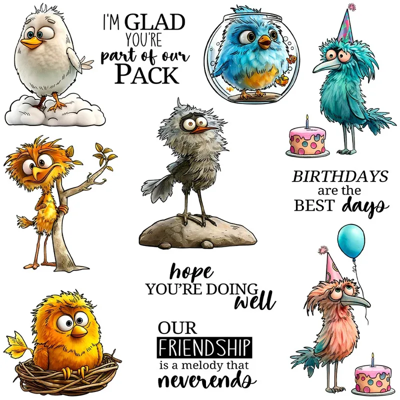 

Funny Animated Birds Cutting Dies Clear Stamp DIY Scrapbooking Supplies Metal Dies Silicone Stamp Cards Albums Decor
