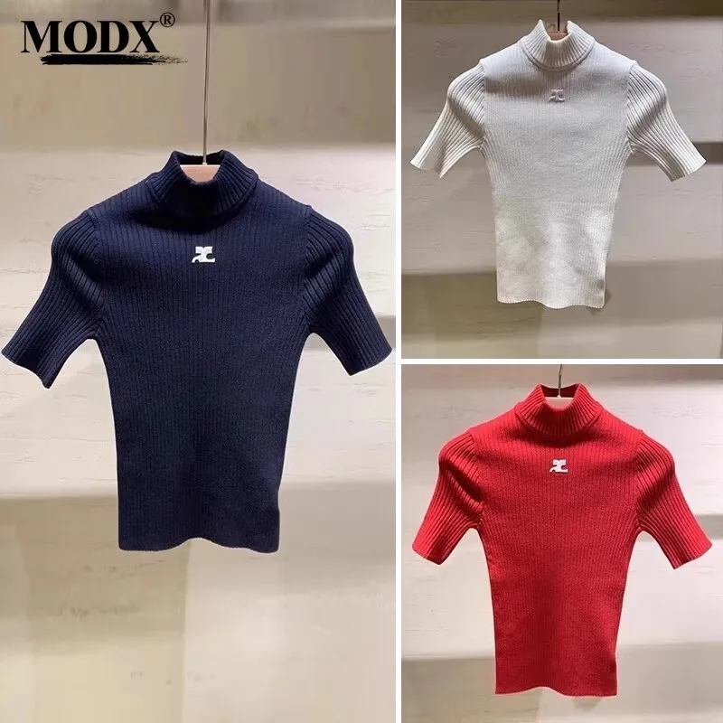 [MODX] Versatile Short Sleeve New Korean Half High Neck Knitted Top Fit And Slim Design For Women's Fashion