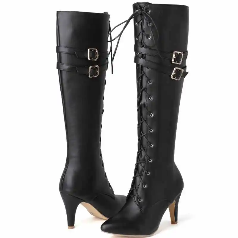 

Lace-Up No-Knee Boots, Super High-Heeled Women's Boots, Wine Glass Heel, Pointed Toe Side Zipper Women's Boots, Winter Oversized Women's Boots, Factory Direct Sales, Size 47