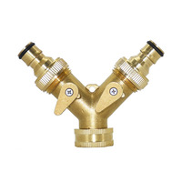 Brass Garden Tap Irrigation 2 Way Tap Irrigation Valve Hose Pipe Splitter 2 Way Quick Connector Adapter Female Thread G3/4 1Pcs