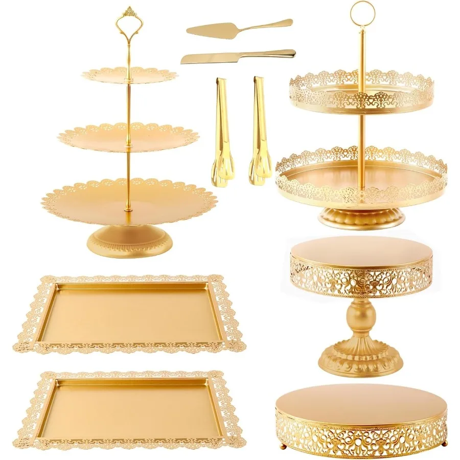 

Gold Cake Stands Set Metal Dessert Display Table Cake Pedestal Tiered Cupcake Holder Donut Plate Serving Tray Decorating for Wed