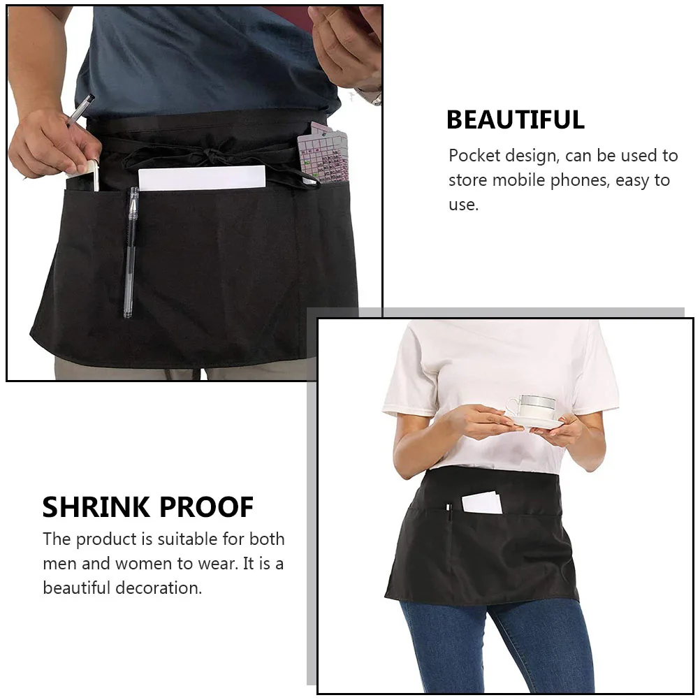 

2Pcs Half length Apron Skirt Restaurant Waiter Clean Work Polyester Cotton Chef Shrink proof Pocket Catering School Kitchen