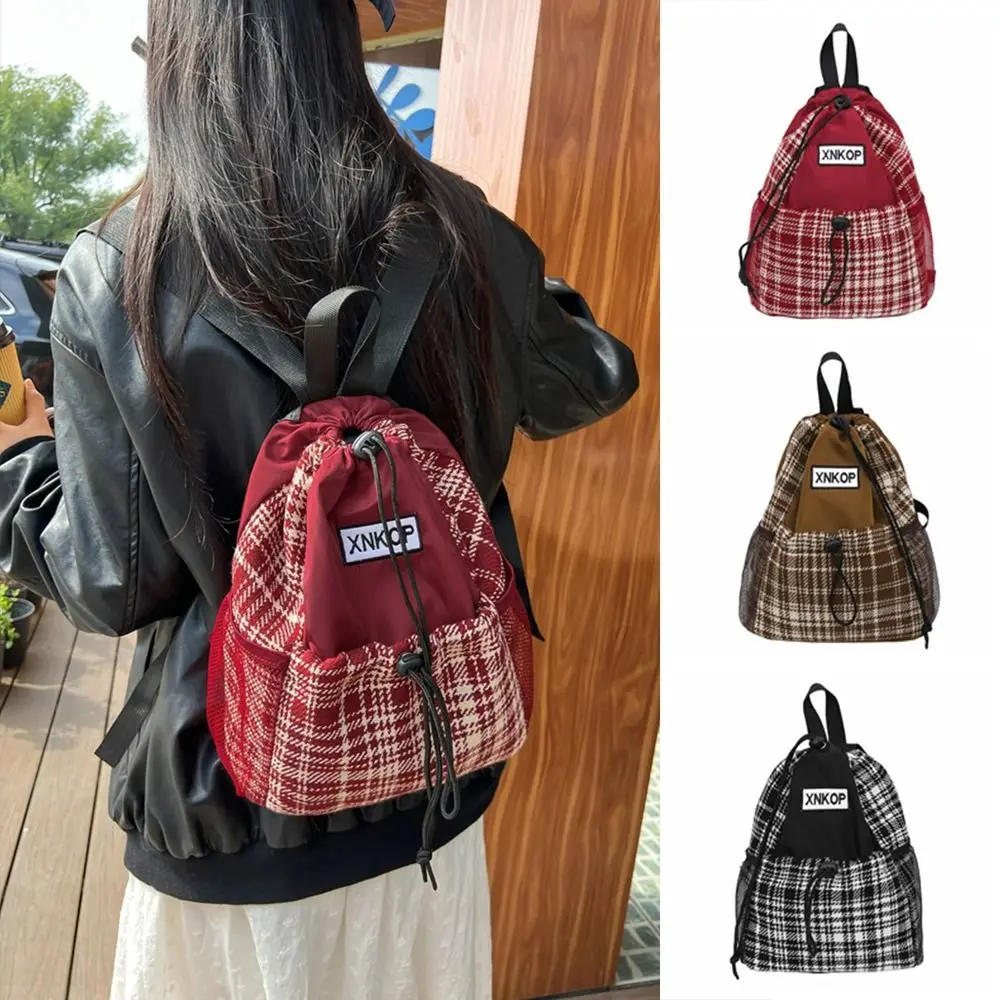 

Fashion Korean Style Plaid Drawstring Bag Y2k Hiking Checkered Backpacks Lightweight Travel Student Schoolbag Teenagers