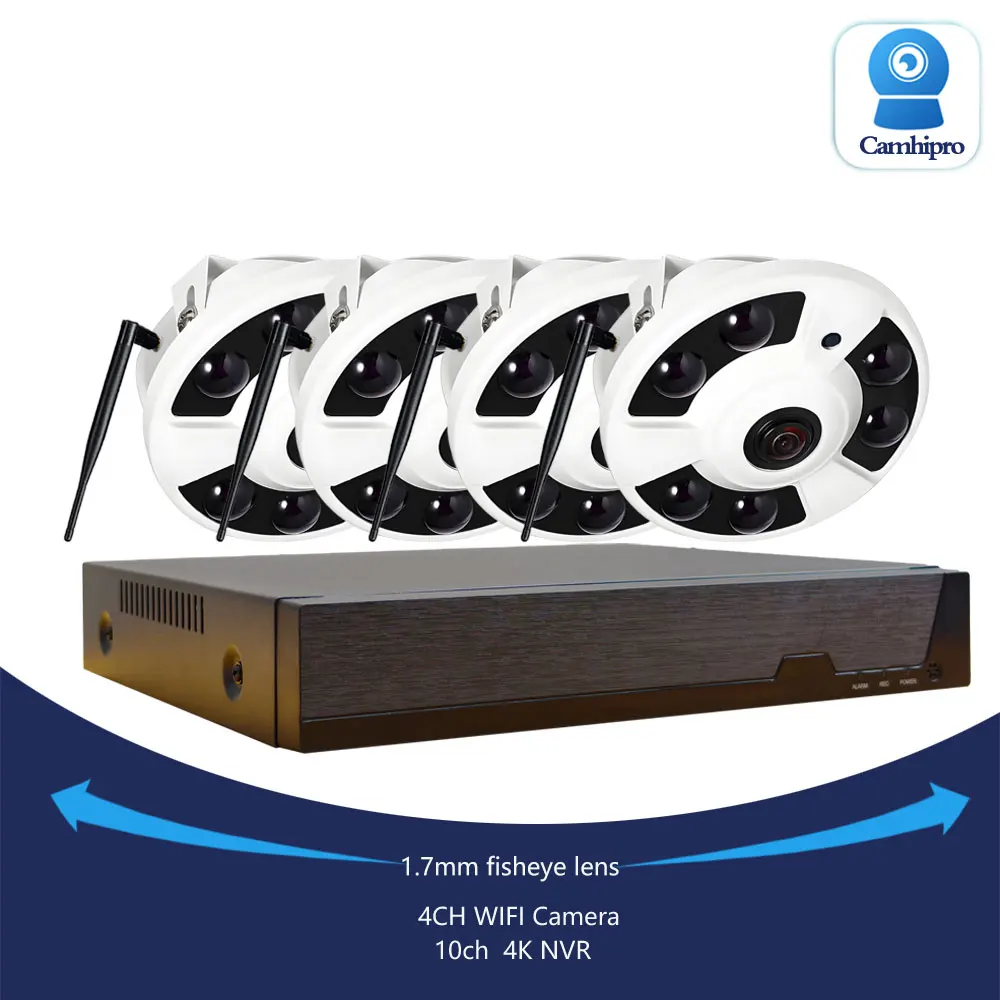 

Комплект беспроводной Wi-Fi камеры видеонаблюдения 5/8 МП с объективом «рыбий глаз» 1,7 мм, ИК ночным видением, 10-канальной 4K NVR системой и приложением Camhipro