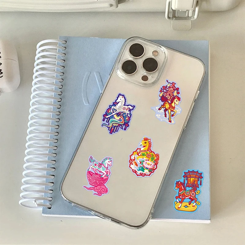 

50 Sheets Cute Funny Happy Year Of The Horse Stickers Cartoon Cute Chinese New Year Sticker Skateboarding Home Decal Sticker