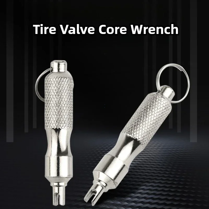 Universal Tire Repair Screwdriver Stainless Steel Rustproof Valve Key with Keychain for Car Motorcycle Roadside Emergency Repair