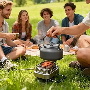 Portable 2 in 1 Camping Heater & Stove Outdoor Gas Burner for Cooking Hiking Picnic BBQ 2000W 360° Radiant Heat 3 Modes