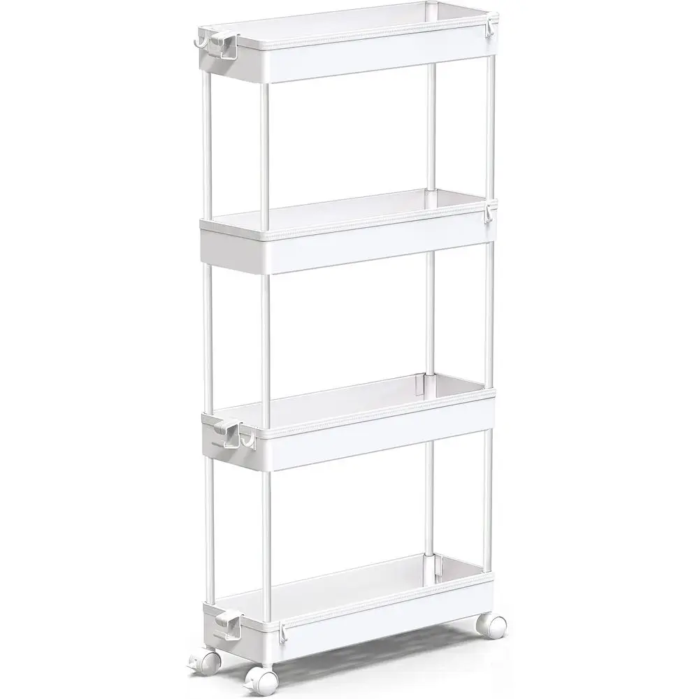 

Slim Rolling Storage Cart 4 Tier Bathroom Organizer Mobile Shelving Unit Utility Cart Tower Rack or Kitchen Laundry Narrow Place