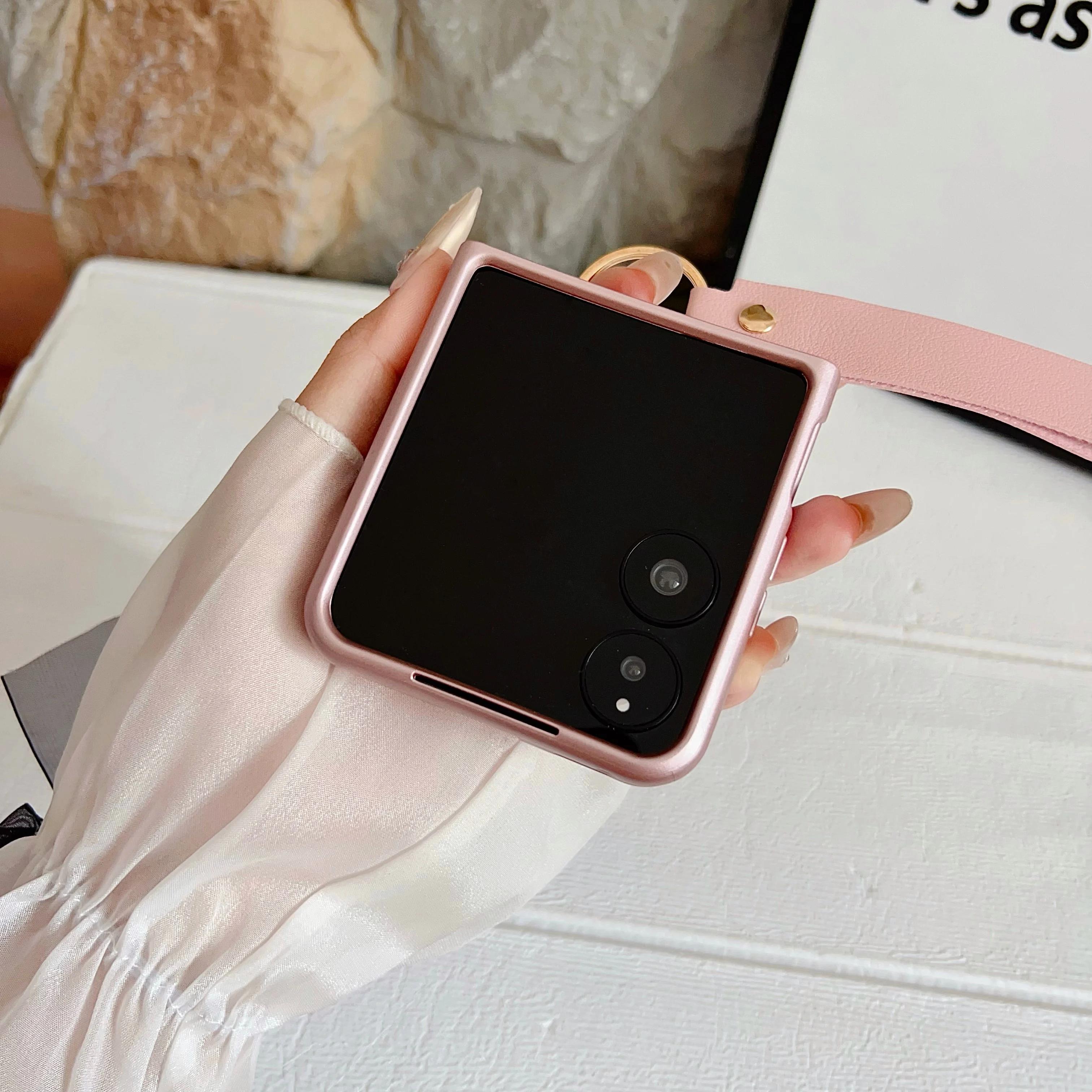 حافظة هاتف جلدية فاخرة بنمط الليتشي مناسبة لهاتف Xiaomi Mix flip، Mix flip2 مع غطاء إبزيم حبل اليد #3