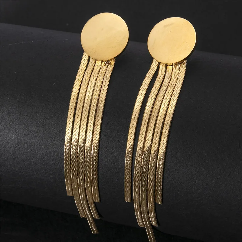 Stainless Steel Earring Fashion Geometric Long Tassel Chain Drop Earrings for Women Minimalism Dangle Earings Kpop Jewelry 2024